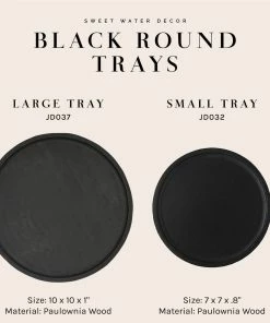 Sweet Water Decor Large Black Wood Tray | Round TRAYS + JEWELRY DISHES