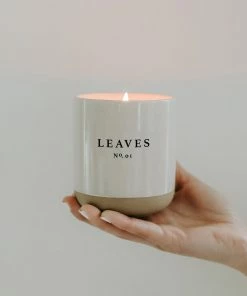 Sweet Water Decor CANDLES + REEDS Leaves Soy Candle - Cream Stoneware Jar - 12 Oz
