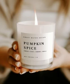 Sweet Water Decor Pumpkin Spice Soy Candle - White Jar - 11 Oz CANDLES + REEDS