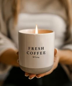 Sweet Water Decor Fresh Coffee Soy Candle - Cream Stoneware Jar - 12 Oz