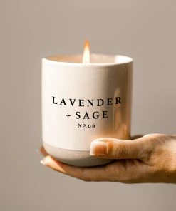 Sweet Water Decor Lavender And Sage Soy Candle - Cream Stoneware Jar - 12 Oz