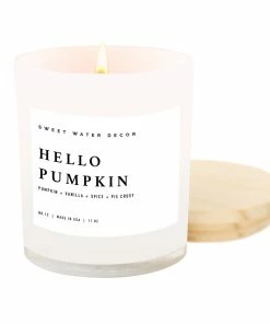 Sweet Water Decor CANDLES + REEDS Hello Pumpkin Soy Candle | White Jar Candle + Wood Lid