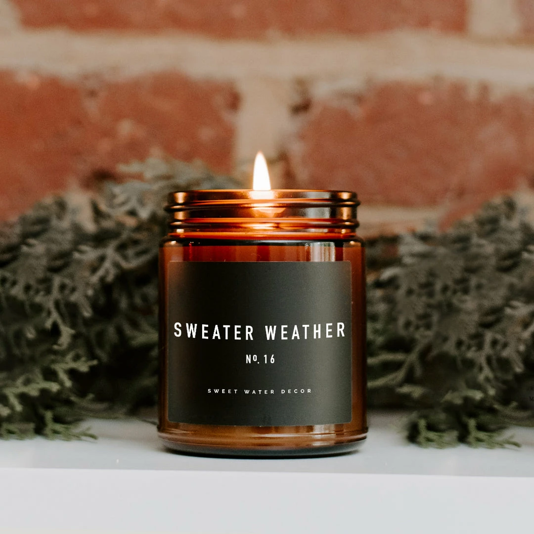 Outlet π Sweet Water Decor CANDLES + REEDS Sweater Weather Soy Candle - Amber Jar - 9 Oz 𧨠2 Sweet Water Decor CANDLES + REEDS Sweater Weather Soy Candle - Amber Jar - 9 Oz