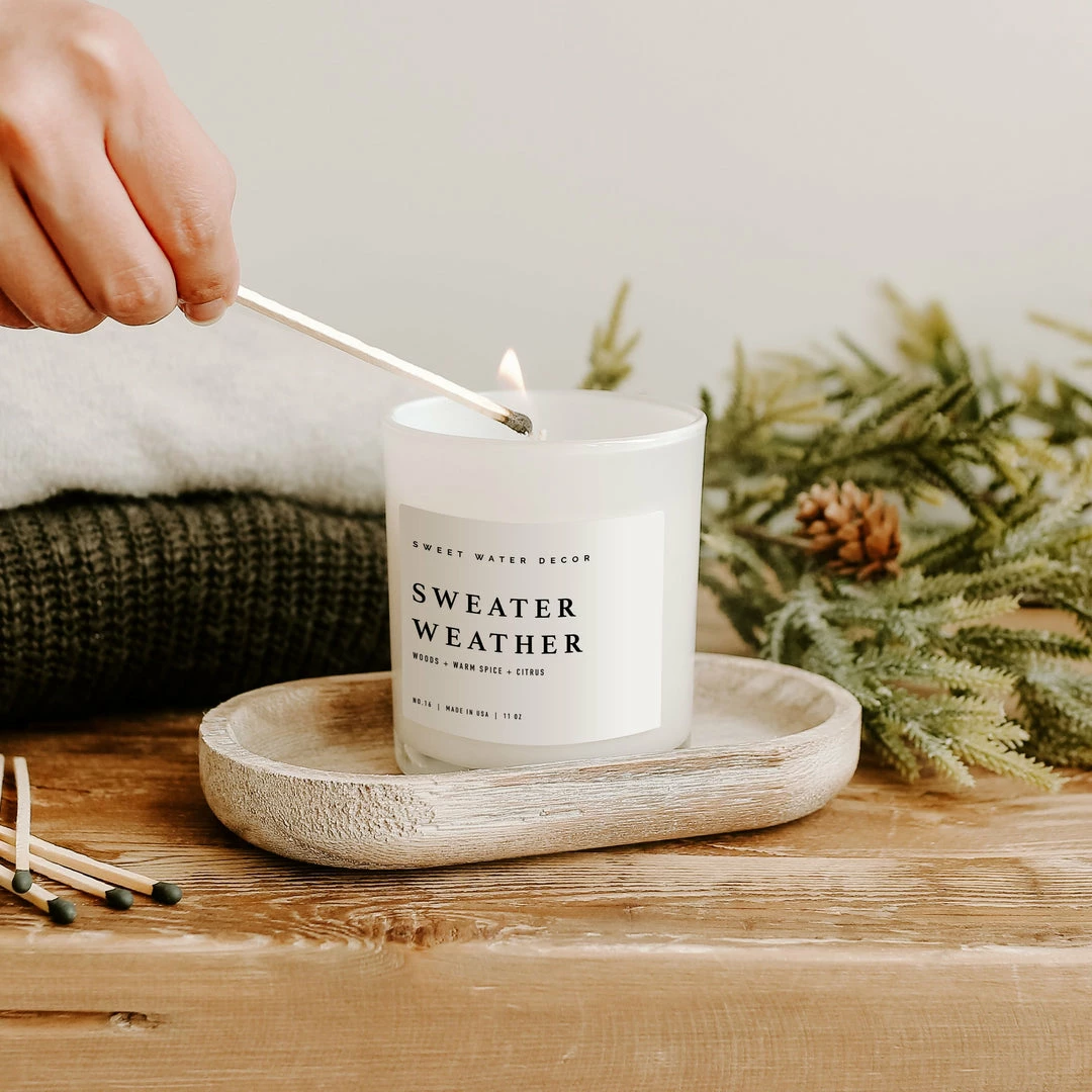 Best Sale β Sweet Water Decor Sweater Weather Soy Candle - White Jar - 11 Oz CANDLES + REEDS π― 4 Sweet Water Decor Sweater Weather Soy Candle - White Jar - 11 Oz CANDLES + REEDS
