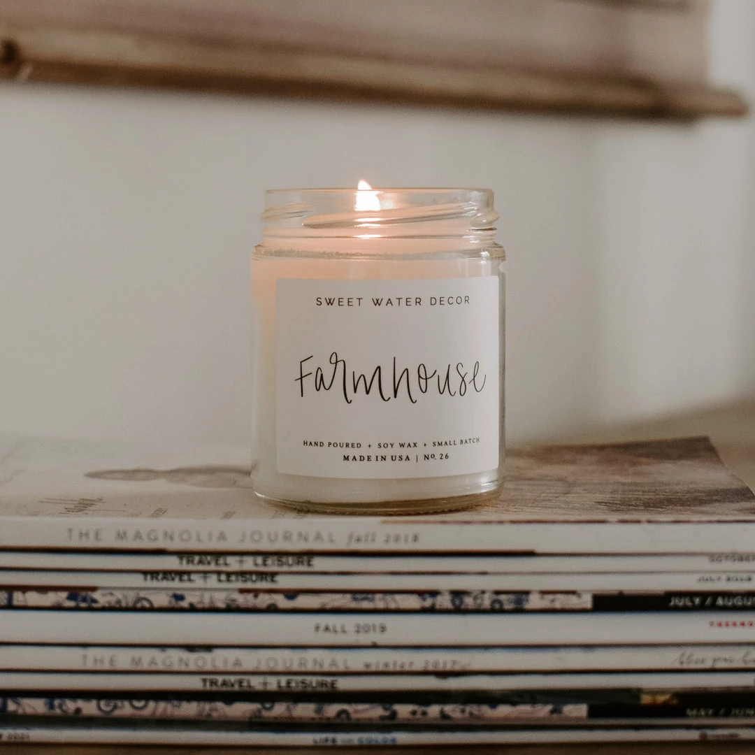 New π₯° Sweet Water Decor Farmhouse Soy Candle - Clear Jar - 9 Oz CANDLES + REEDS π― 3 Sweet Water Decor Farmhouse Soy Candle - Clear Jar - 9 Oz CANDLES + REEDS