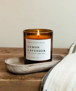 Sweet Water Decor CANDLES + REEDS Lemon Lavender Soy Candle - Amber Jar - 11 Oz