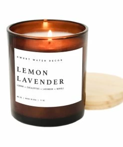 Sweet Water Decor CANDLES + REEDS Lemon Lavender Soy Candle - Amber Jar - 11 Oz
