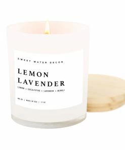 Sweet Water Decor CANDLES + REEDS Lemon Lavender Soy Candle - White Jar - 11 Oz