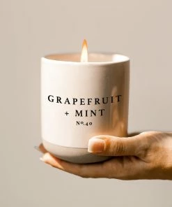 Sweet Water Decor CANDLES + REEDS Grapefruit And Mint Soy Candle - Cream Stoneware Jar - 12 Oz
