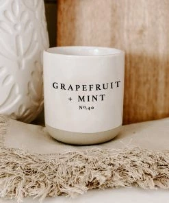 Sweet Water Decor CANDLES + REEDS Grapefruit And Mint Soy Candle - Cream Stoneware Jar - 12 Oz