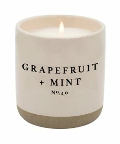 Sweet Water Decor CANDLES + REEDS Grapefruit And Mint Soy Candle - Cream Stoneware Jar - 12 Oz