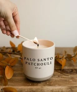 Sweet Water Decor CANDLES + REEDS Palo Santo Patchouli Soy Candle - Cream Stoneware Jar - 12 Oz
