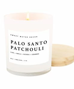 Sweet Water Decor CANDLES + REEDS Palo Santo Patchouli Soy Candle - White Jar - 11 Oz