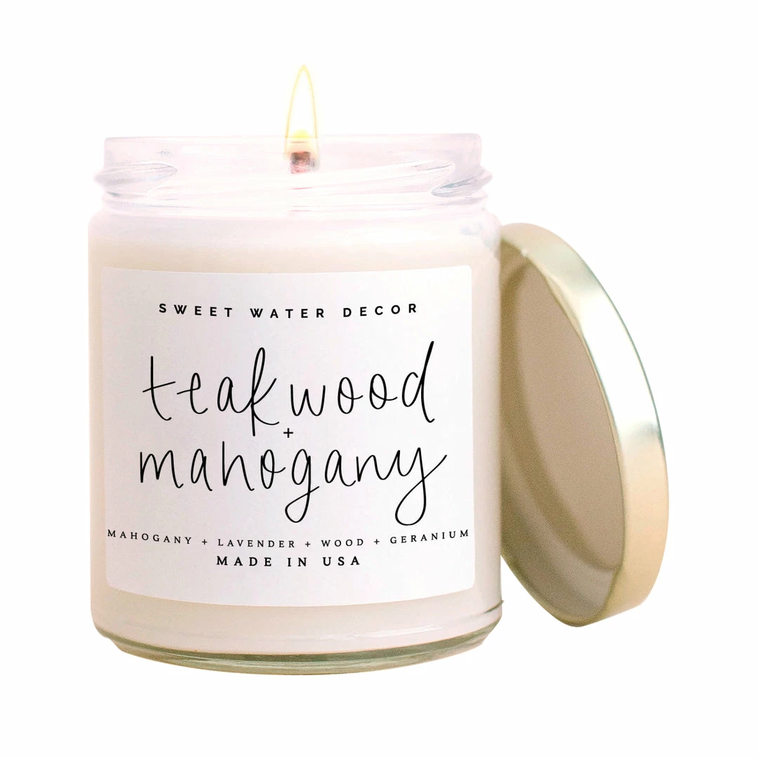 Outlet π Sweet Water Decor CANDLES + REEDS Teakwood And Mahogany Soy Candle - Clear Jar - 9 Oz β 1 Sweet Water Decor CANDLES + REEDS Teakwood And Mahogany Soy Candle - Clear Jar - 9 Oz