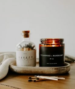 Sweet Water Decor CANDLES + REEDS Teakwood And Mahogany Soy Candle - Amber Jar - 9 Oz