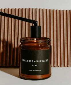 Sweet Water Decor CANDLES + REEDS Teakwood And Mahogany Soy Candle - Amber Jar - 9 Oz