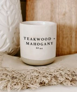 Sweet Water Decor Teakwood And Mahogany Soy Candle - Cream Stoneware Jar - 12 Oz