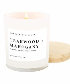 Sweet Water Decor Teakwood And Mahogany Soy Candle - White Jar - 11 Oz