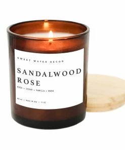 Sweet Water Decor CANDLES + REEDS Sandalwood Rose Soy Candle - Amber Jar - 11 Oz