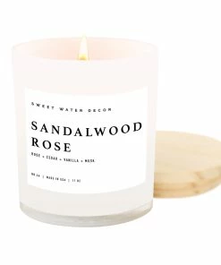 Sweet Water Decor CANDLES + REEDS Sandalwood Rose Soy Candle - White Jar - 11 Oz