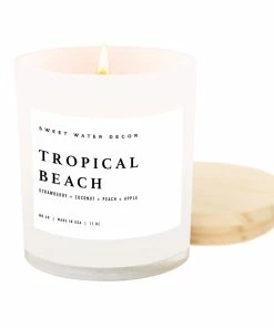 Sweet Water Decor CANDLES + REEDS Tropical Beach Soy Candle - White Jar - 11 Oz