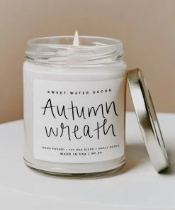 Sweet Water Decor CANDLES + REEDS Autumn Wreath Soy Candle - Clear Jar - 9 Oz