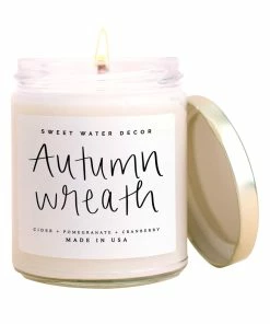 Sweet Water Decor CANDLES + REEDS Autumn Wreath Soy Candle - Clear Jar - 9 Oz