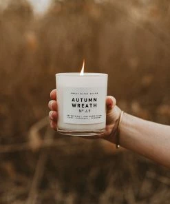 Sweet Water Decor CANDLES + REEDS Autumn Wreath Soy Candle - White Jar - 11 Oz