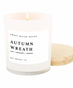 Sweet Water Decor Autumn Wreath Soy Candle - White Jar - 11 Oz CANDLES + REEDS