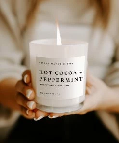 Sweet Water Decor CANDLES + REEDS Hot Cocoa And Peppermint Soy Candle - White Jar - 11 Oz