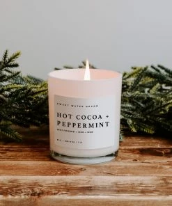 Sweet Water Decor CANDLES + REEDS Hot Cocoa And Peppermint Soy Candle - White Jar - 11 Oz