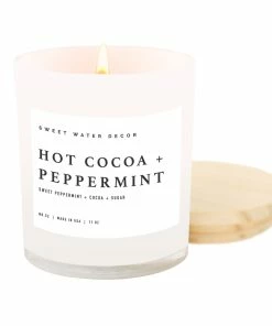 Sweet Water Decor CANDLES + REEDS Hot Cocoa And Peppermint Soy Candle - White Jar - 11 Oz
