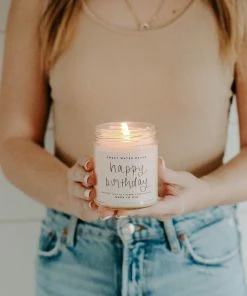 Sweet Water Decor CANDLES + REEDS Happy Birthday Soy Candle - Clear Jar - 9 Oz