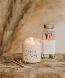 Sweet Water Decor CANDLES + REEDS Happy Birthday Soy Candle - Clear Jar - 9 Oz