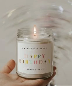 Sweet Water Decor CANDLES + REEDS Happy Birthday Soy Candle - Clear Jar - 9 Oz