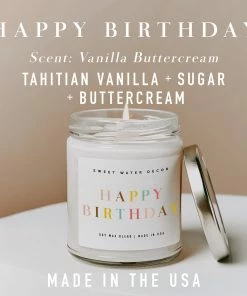 Sweet Water Decor CANDLES + REEDS Happy Birthday Soy Candle - Clear Jar - 9 Oz
