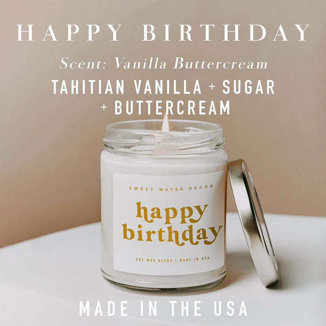 Flash Sale β Sweet Water Decor Happy π₯³ Birthday Soy Candle - Clear Jar - 9 Oz 𧨠4 Sweet Water Decor Happy Birthday Soy Candle - Clear Jar - 9 Oz