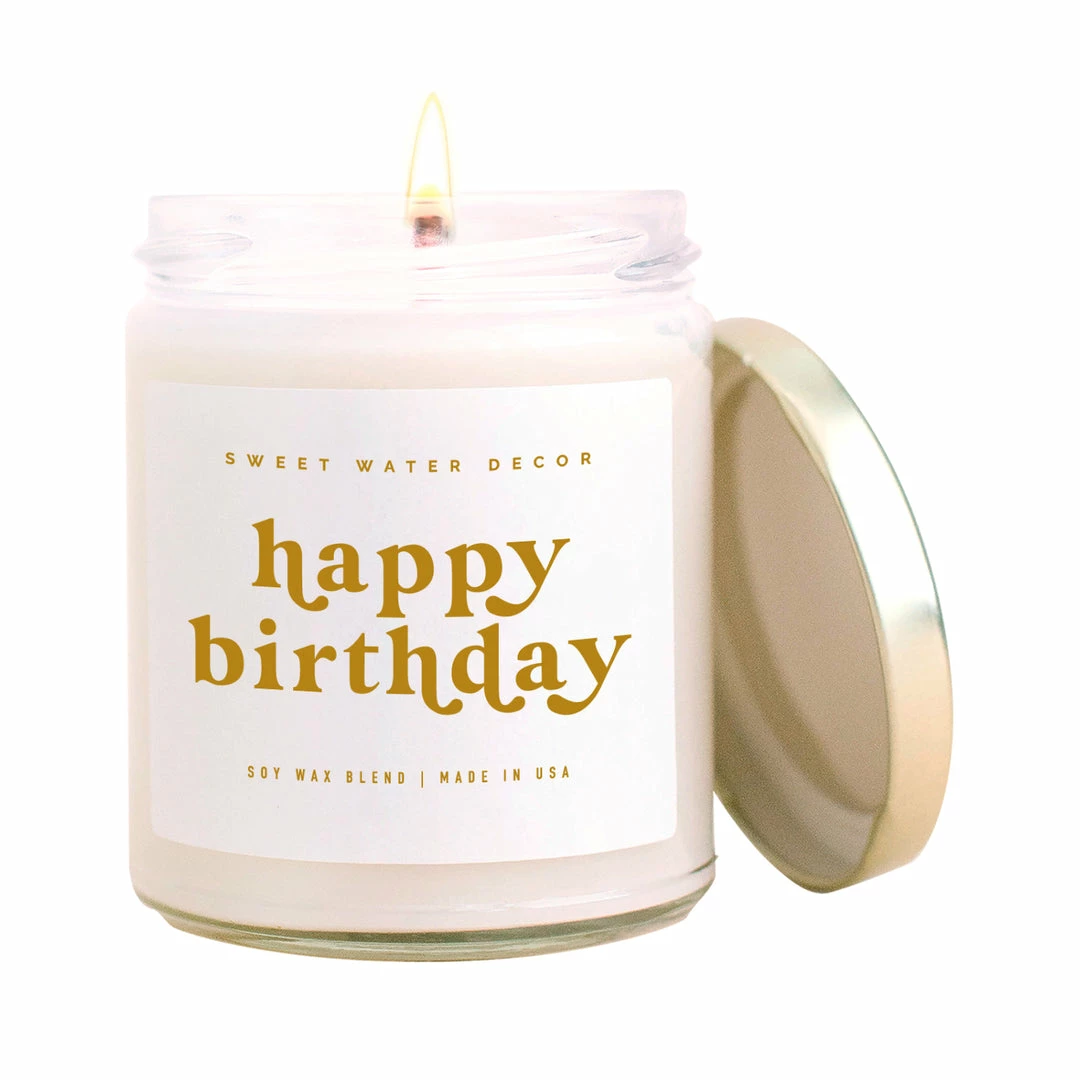 Flash Sale β Sweet Water Decor Happy π₯³ Birthday Soy Candle - Clear Jar - 9 Oz 𧨠1 Sweet Water Decor Happy Birthday Soy Candle - Clear Jar - 9 Oz