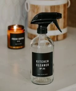 Sweet Water Decor 16oz Clear Glass Kitchen Cleaner Spray Bottle - Black Label