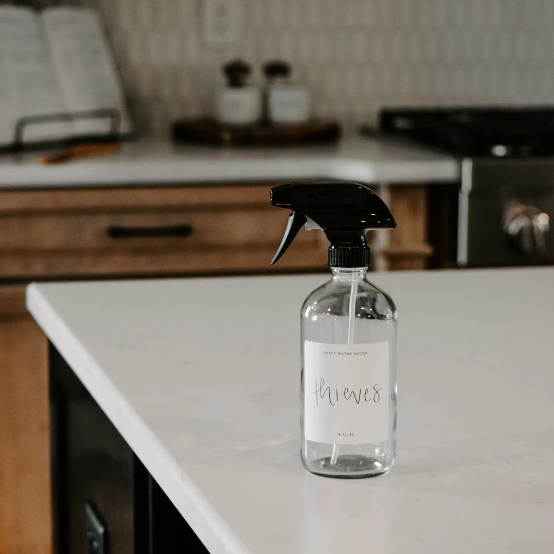 Outlet π Sweet Water Decor SPRAY BOTTLES 16oz Clear Glass Thieves Spray Bottle - White Label π 2 Sweet Water Decor SPRAY BOTTLES 16oz Clear Glass Thieves Spray Bottle - White Label