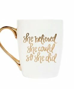 Sweet Water Decor HOME + KITCHEN She Believed She Could So She Did Gold Coffee Mug