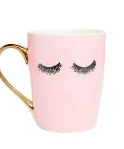 Sweet Water Decor HOME + KITCHEN Pink Eyelashes Gold Coffee Mug