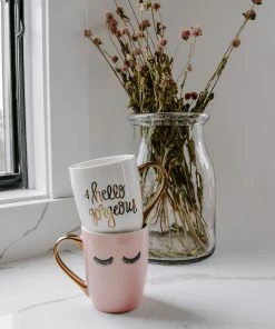 Sweet Water Decor HOME + KITCHEN Pink Eyelashes Gold Coffee Mug