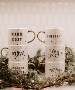 Sweet Water Decor Merry - White + Gold Honeycomb Tile Coffee Mug HOME + KITCHEN