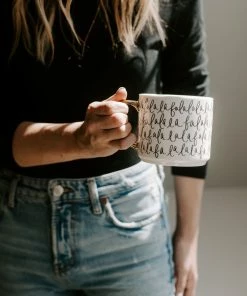 Sweet Water Decor HOME + KITCHEN Fa La La La - Black, White, + Gold Handle Coffee Mug
