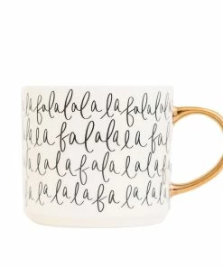Sweet Water Decor HOME + KITCHEN Fa La La La - Black, White, + Gold Handle Coffee Mug