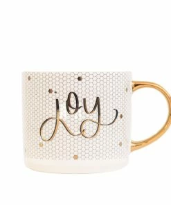 Sweet Water Decor HOME + KITCHEN Joy - White + Gold Honeycomb Tile Coffee Mug