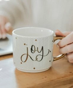 Sweet Water Decor HOME + KITCHEN Joy - White + Gold Honeycomb Tile Coffee Mug