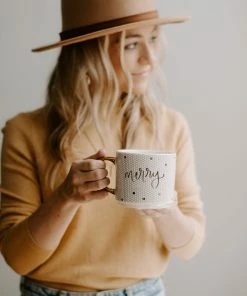 Sweet Water Decor Merry - White + Gold Honeycomb Tile Coffee Mug HOME + KITCHEN