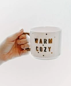 Sweet Water Decor HOME + KITCHEN Warm And Cozy - White + Gold Honeycomb Tile Coffee Mug
